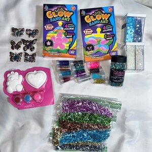 ✨🦋Arts Craft Supplies Tons of Glitter Stickers Paint Kit & 2 Sand Art Kits